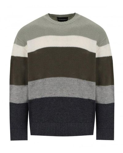 Emporio Armani Green Striped Crewneck Sweater - Grey