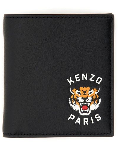 KENZO Mini Folding Wallet With Varsity Logo - Black