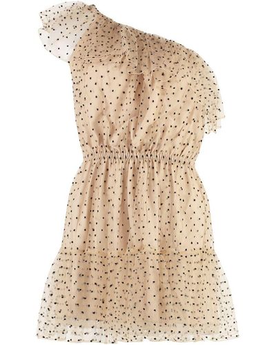 Gucci Beige Mono-shoulder Dress Tulle With Polka Dot Motif All-over In Polyammide - Natural