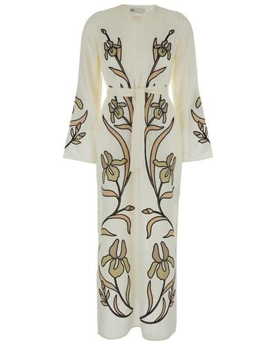 Tory Burch Long Dress With Floreal Applications - White
