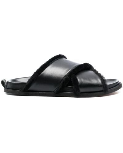 Forte Forte Shierling And Leather Crossed Sandals Shoes - Black