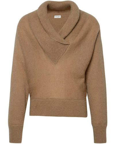 Saint Laurent Beige Mohair Blend Sweater - Brown
