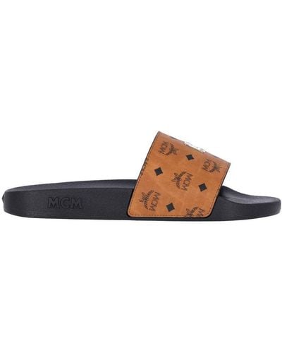 MCM Sandals With Logo Band - Black