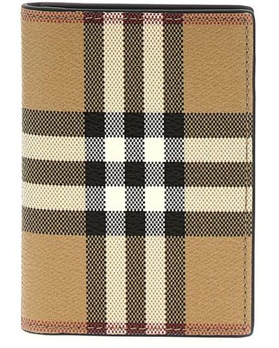 Burberry Check Card Holder Wallets, Card Holders - Natural