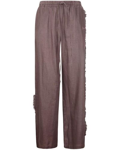 P.A.R.O.S.H. Distressed-Finish Straight Linen Pants - Brown