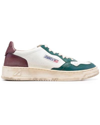 Autry Super Vintage Medalist Low Sneakers In White, Green And Burgundy Leather - Blue