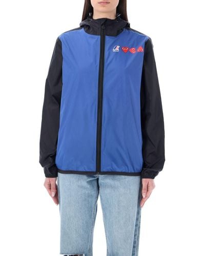 COMME DES GARÇONS PLAY Bicolor Waterproof Zip Jacket With Hood - Blue