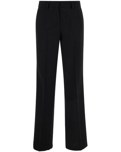 Plain Straight Pants With Belt Loops - Black