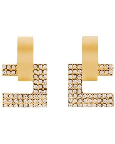 Elisabetta Franchi Gold Logo Earrings With Rhinestones - Metallic