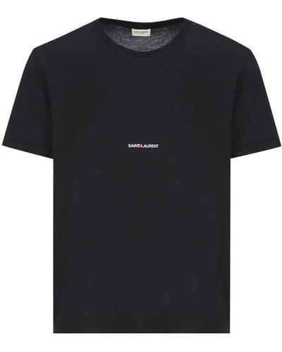 Saint Laurent Men Logo Crew Neck T-shirt - Black