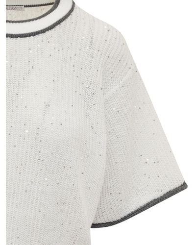 Brunello Cucinelli Dazzling & Sparkling Linen Sweater - White
