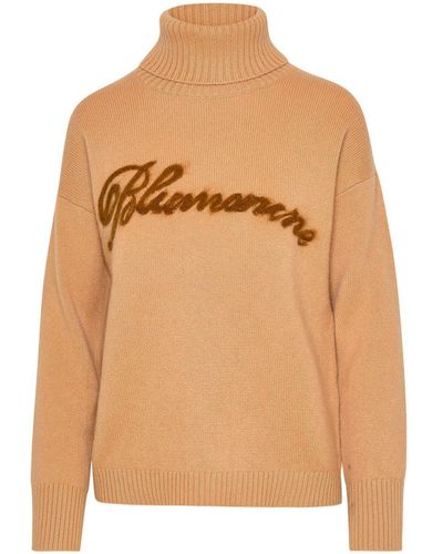Blumarine Beige Cashmere Blend Turtleneck Sweater - Orange