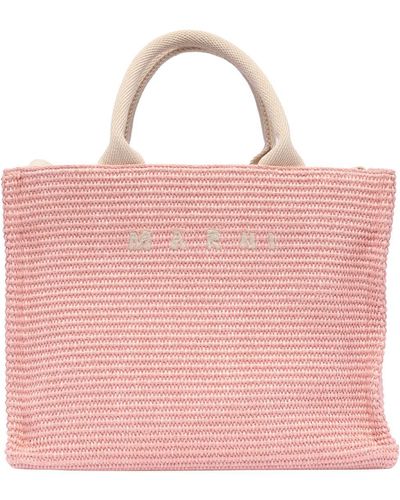 Marni Light Pink Canvas Basket Tote Bag