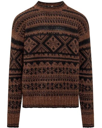 Laneus Jacquard Sweater - Brown