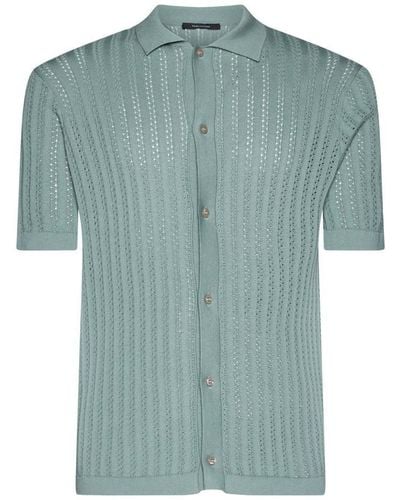 Tagliatore Crochet Ribbed Cotton Shirt - Green