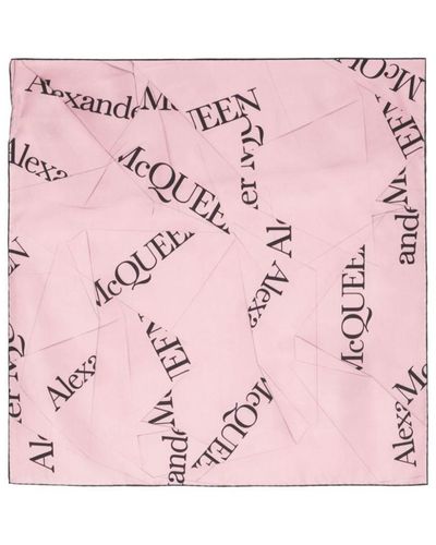 Alexander McQueen Silk Scarf With Logo - Pink