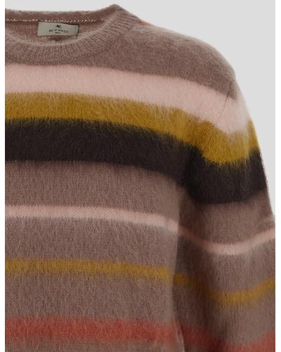 Etro Stripe Fluffy Knit Jumper - Brown