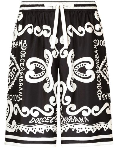 Dolce & Gabbana Marina Print Silk Shorts - Black