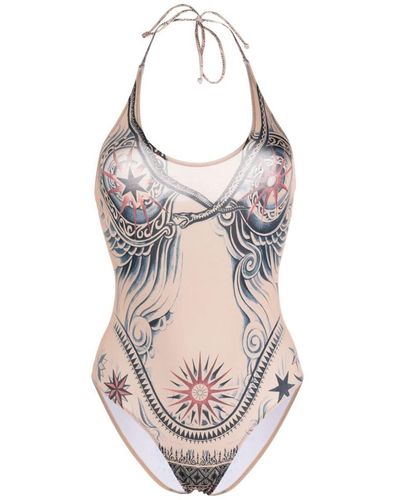 Jean Paul Gaultier Tattoo Print Swimsuit - Pink