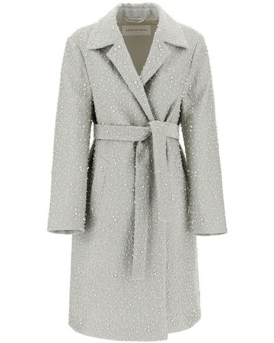 Dries Van Noten "Jacquard Fabric Coat With Pearl Embell - Grey