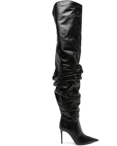 Thigh High Leather Boots Women | Women's Boots Knee High Heel - Black  Leather Thigh - Aliexpress