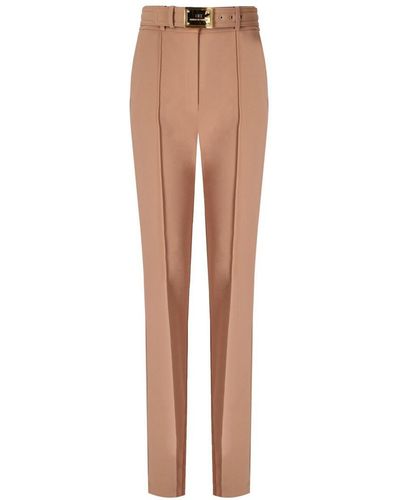 Elisabetta Franchi Nude Trousers With Belt - White