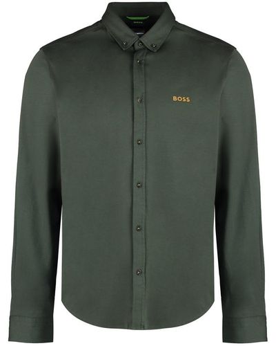 BOSS Button-Down Collar Cotton Shirt - Green