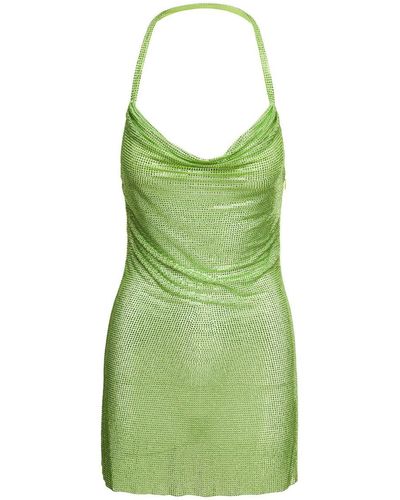 GIUSEPPE DI MORABITO Green Halterneck Backless Cowl Effect Minidress In Polyamide Woman