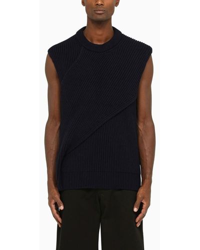 Jil Sander Navy Wool Asymmetrical Sweater - Black