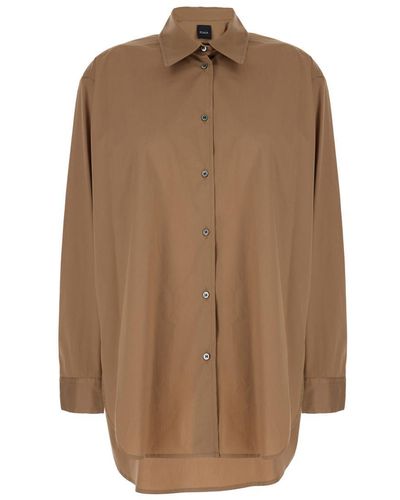 Plain Oversized Shirt - Brown