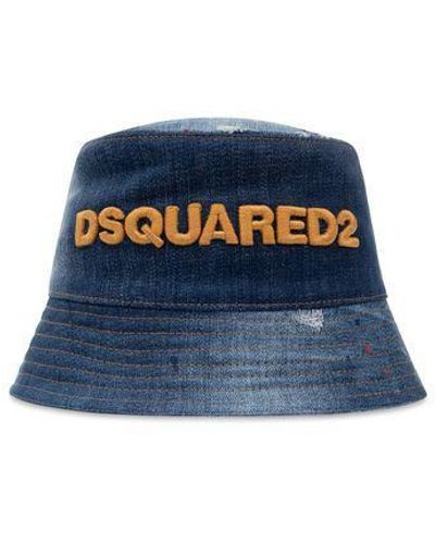 DSquared² Embroidered Raffia Bucket Hat - Blue