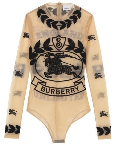 Burberry Embroidered Tulle Bodysuit - Natural