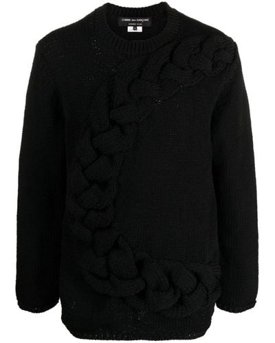 Homme by Michele Rossi + Cable-knit Crewneck Sweater - Black