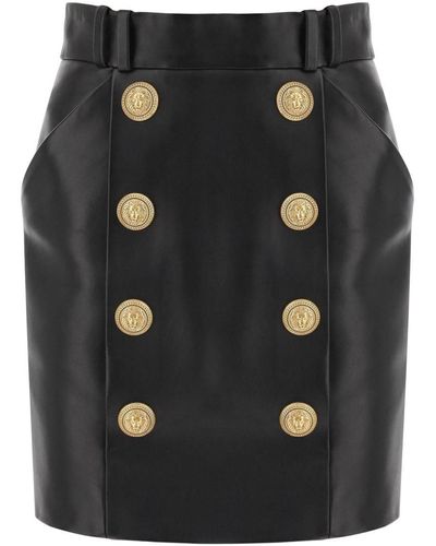 Balmain High Waist Leather Mini Skirt - Black