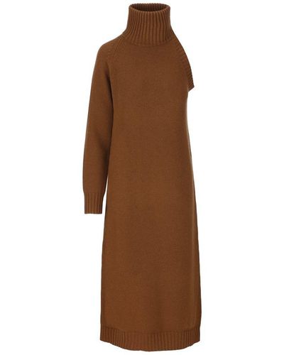 Max Mara Turtleneck One-sleeved Knitted Dress - Brown