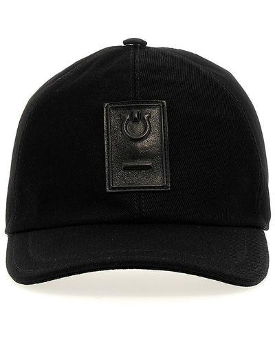 Ferragamo Leather Logo Patch Cap Hats - Black