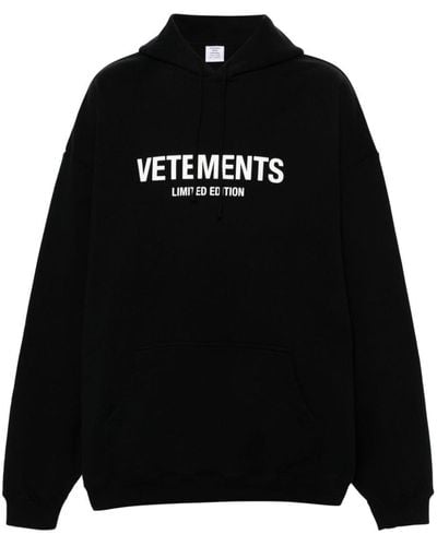 Vetements Logo Cotton Blend Hoodie - Black