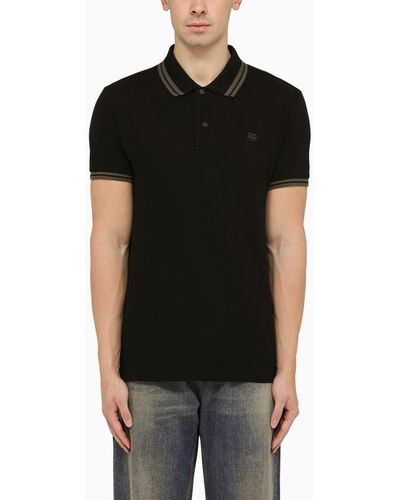 Etro Black Short Sleeved Polo Shirt With Logo Embroidery