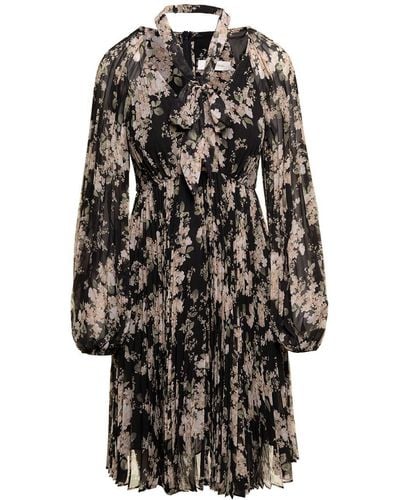 Zimmermann Black Floral-printed Pleated Sunray Mini Dress In Chiffon Woman