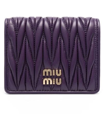 Miu Miu Logo-lettering Matelassé-effect Wallet - Purple