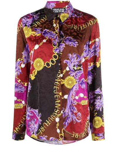 Versace Chain Couture-print Satin Shirt - Red
