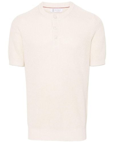 Brunello Cucinelli Short-sleeved Button-placket Sweater - White