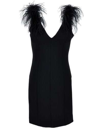 Pinko Mini Black Dress With Feathers Embellishment In Fabric Woman