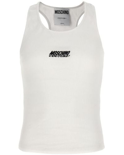 Moschino Logo Ribbed Top Tops - White