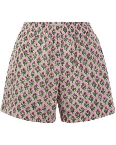 Mc2 Saint Barth Meave - Cotton Shorts With Floral Pattern - White
