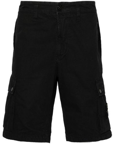 Stone Island Logo Cotton Slim Shorts - Black