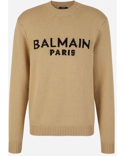 Balmain Wool-blend Logo Sweater - Natural
