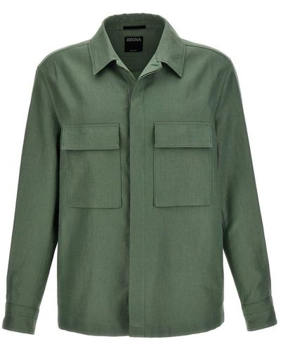 Zegna Linen Jacket Casual Jackets, Parka - Green