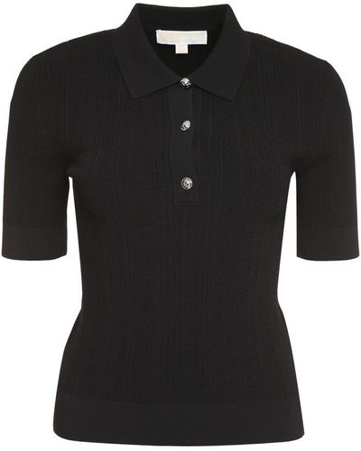 Michael Kors Ribbed Knit Polo Shirt - Black