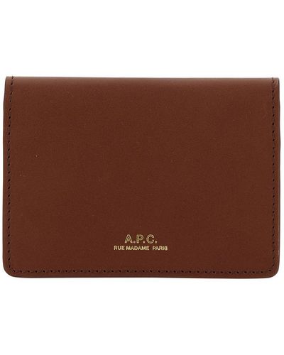 A.P.C. 'stefan' Brown Bi-fold Wallet With Laminated Logo In Leather Woman